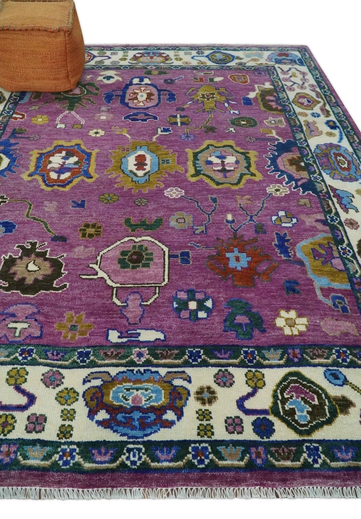 Wool Vibrant Colorful Hand knotted Oushak Area Rug