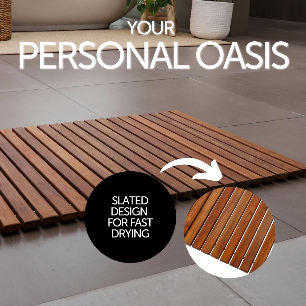 Wyoming Oiled Teak Shower and Bath String Mat-Bath Mat-Parc Decor