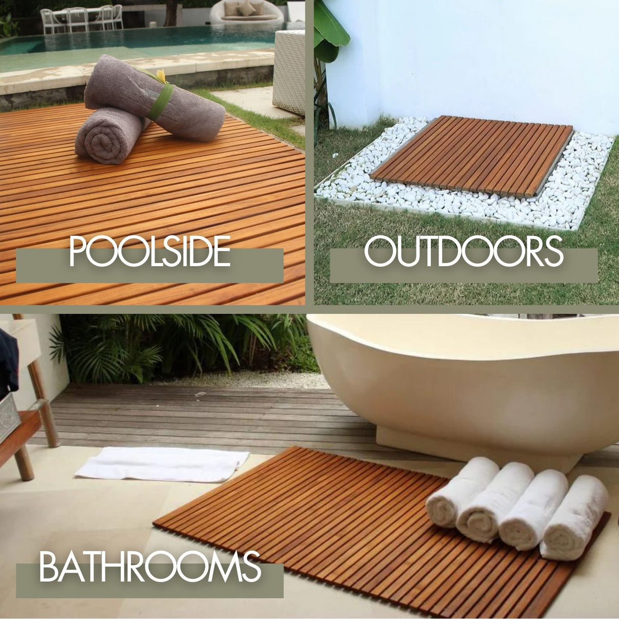 Wyoming Oiled Teak Shower and Bath String Mat-Bath Mat-Parc Decor