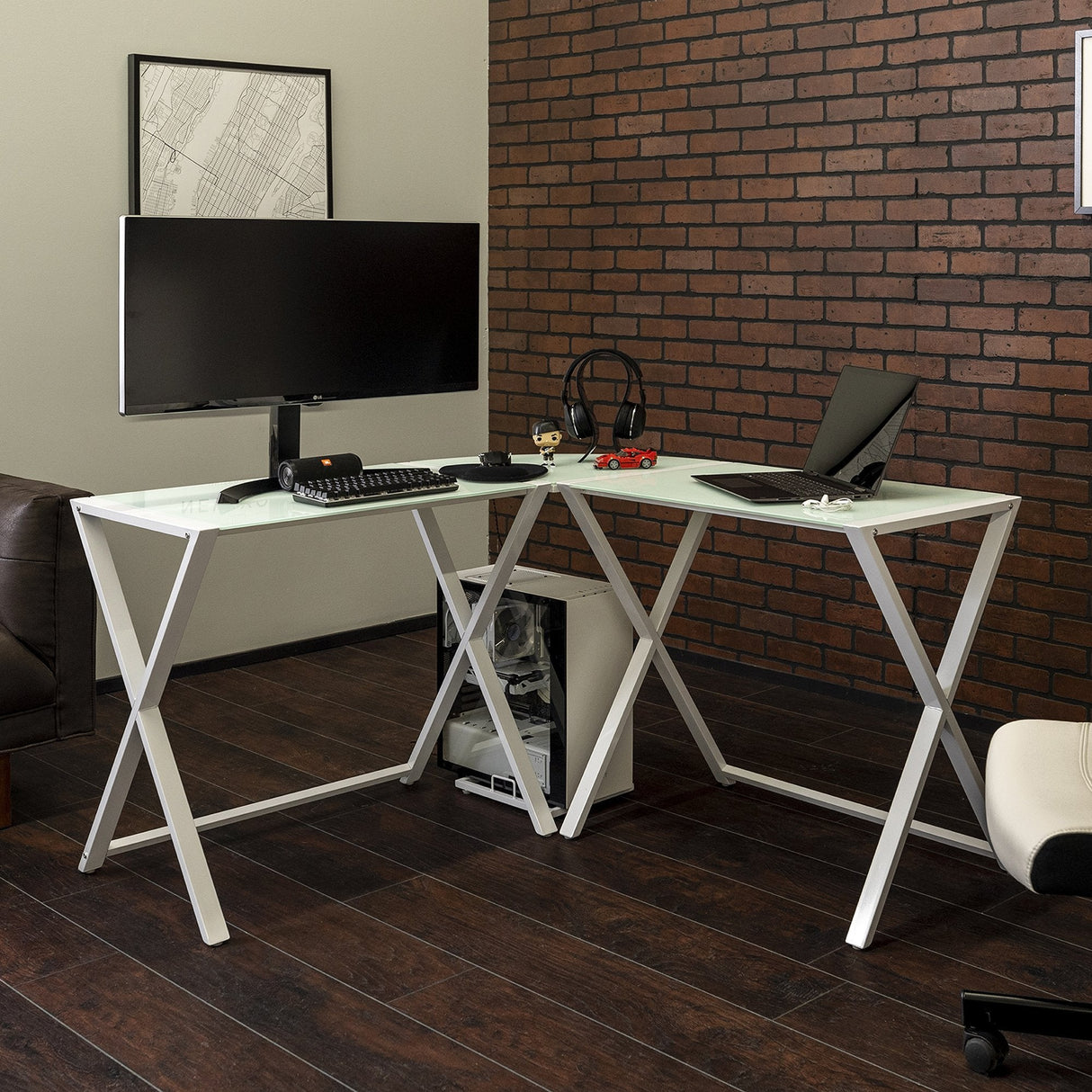 X Frame Modern Corner Gaming Desk-Home Office-Parc Decor