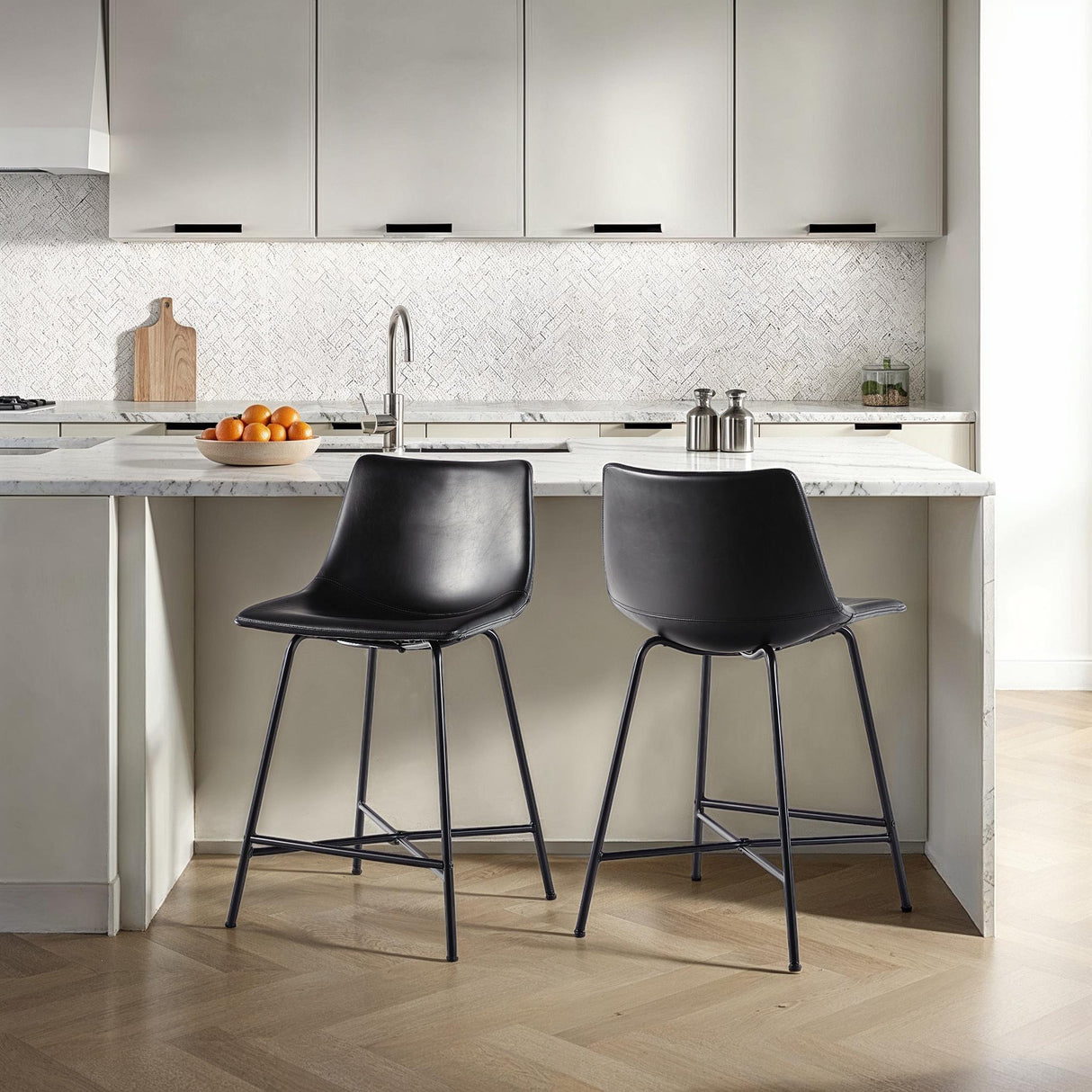 Xuma Urban Industrial Faux Leather Seating Collection (Dining Chair or Counter Stool), Set of 2-Dining / Kitchen-Parc Decor