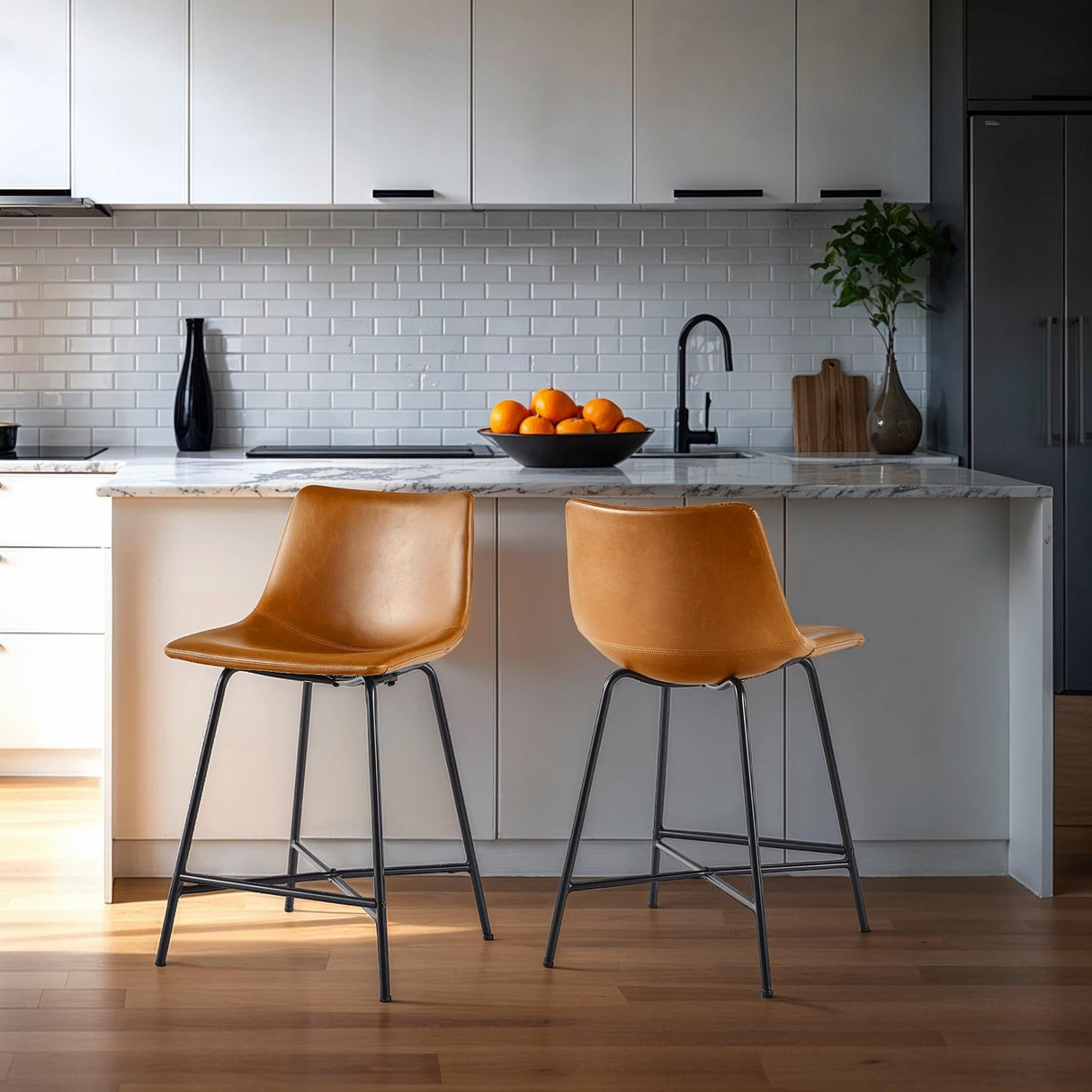 Xuma Urban Industrial Faux Leather Seating Collection (Dining Chair or Counter Stool), Set of 2-Dining / Kitchen-Parc Decor