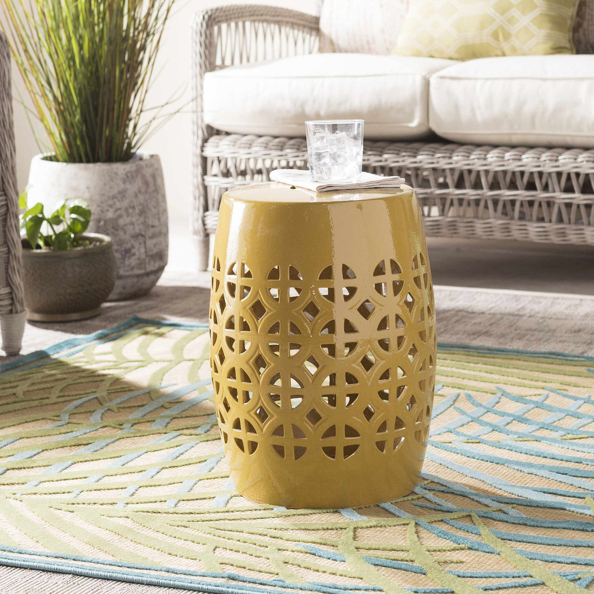 Yellow Ceramic Side Table-Furniture-Parc Decor