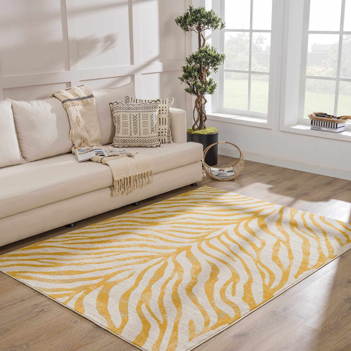 Yellow Terra Zebra Print Area Rug - Clearance-Rugs-Parc Decor