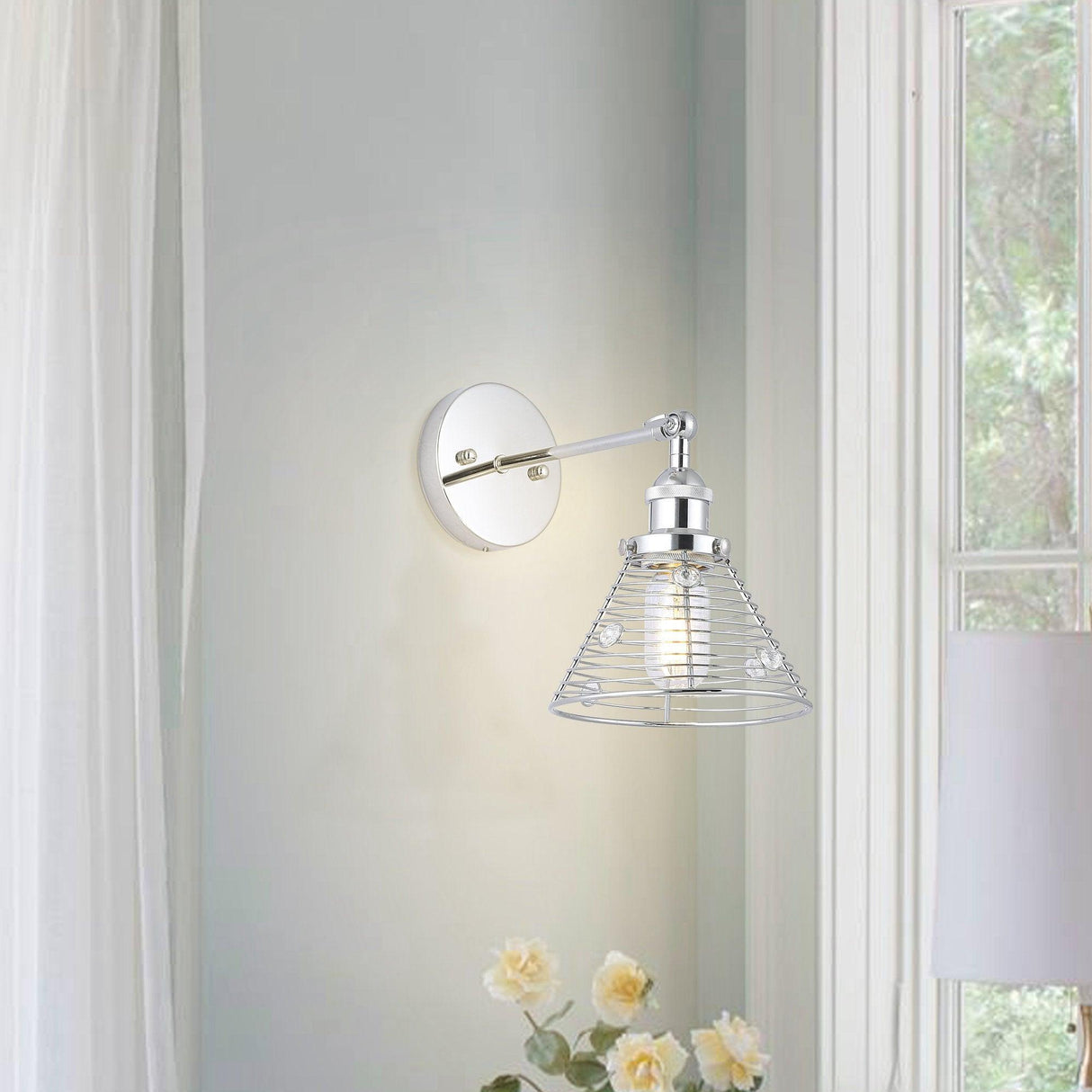 1-Light Modern Silver Wall Scone Light-Parc Decor