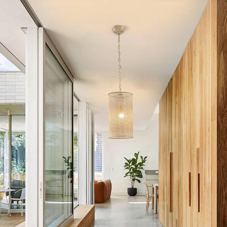 1-Light Wooden Beads Farmhouse Beige Dry Rated Island Pendant Lighting-Parc Decor