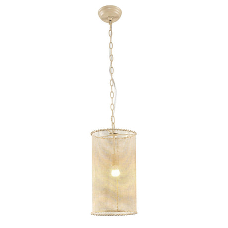 1-Light Wooden Beads Farmhouse Beige Dry Rated Island Pendant Lighting-Parc Decor