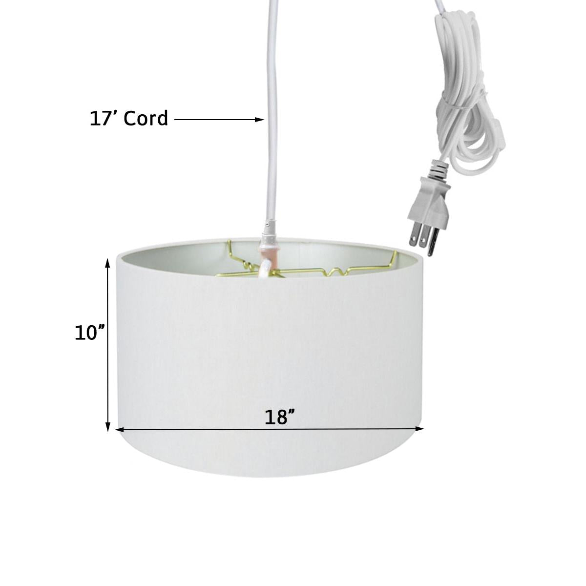 1 Light Swag Plug-In Pendant 18"w White Linen Shade, 17' White Cord