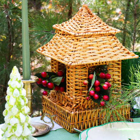 10 (+1 Free Bonus) Small Natural Rattan Pagoda Lanterns - Handmade