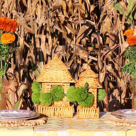 10 (+1 Free Bonus) Small Natural Rattan Pagoda Lanterns - Handmade