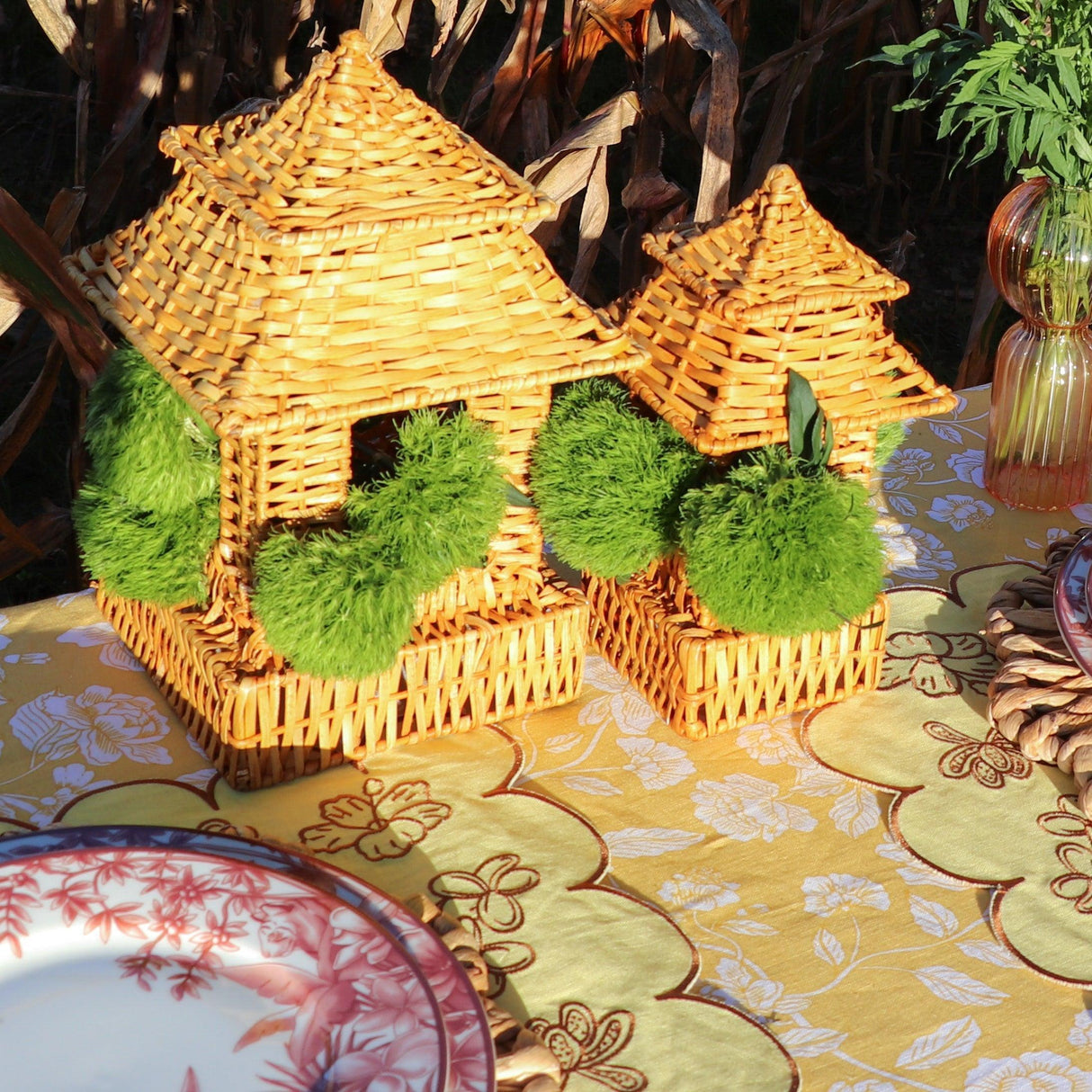 10 (+1 Free Bonus) Small Natural Rattan Pagodas – Handmade-Other Table Decoration-Parc Decor