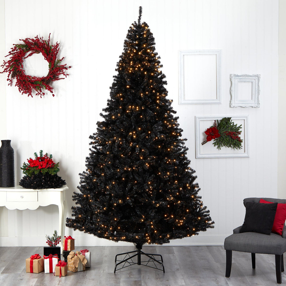 10’ Black Artificial Christmas Tree with 950 Clear LED Lights and 3056 Tips-Christmas Tree-Parc Decor