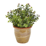 10” Eucalyptus and Sedum Succulent Artificial Plant in Ceramic Planter-Plant-Parc Decor