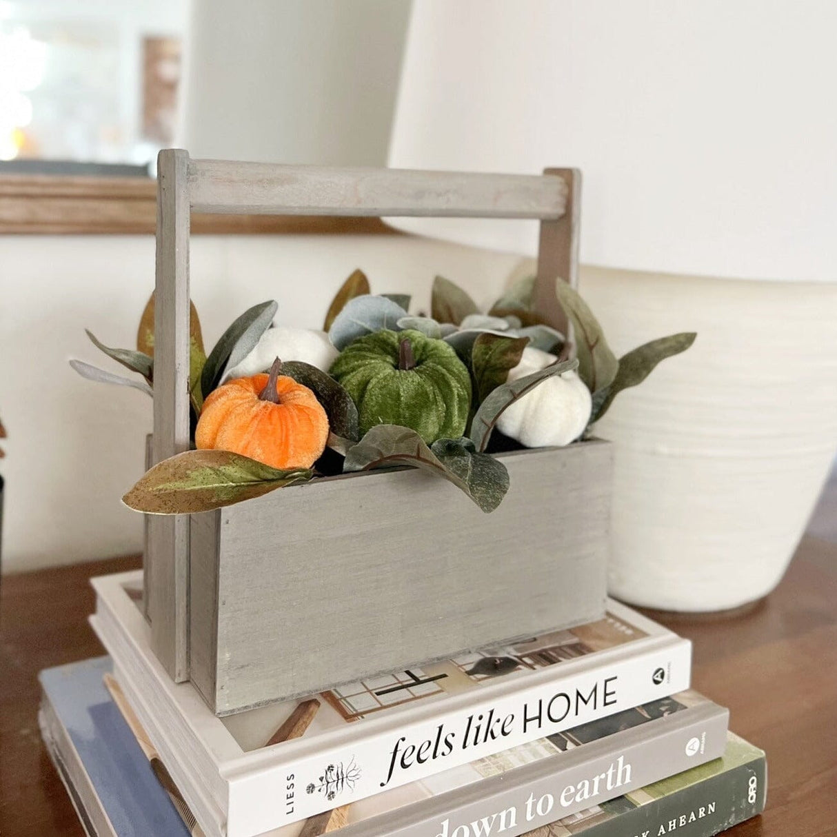 10” Fall Pumpkin Artificial Autumn Arrangement in Wood Basket-Arrangement-Parc Decor