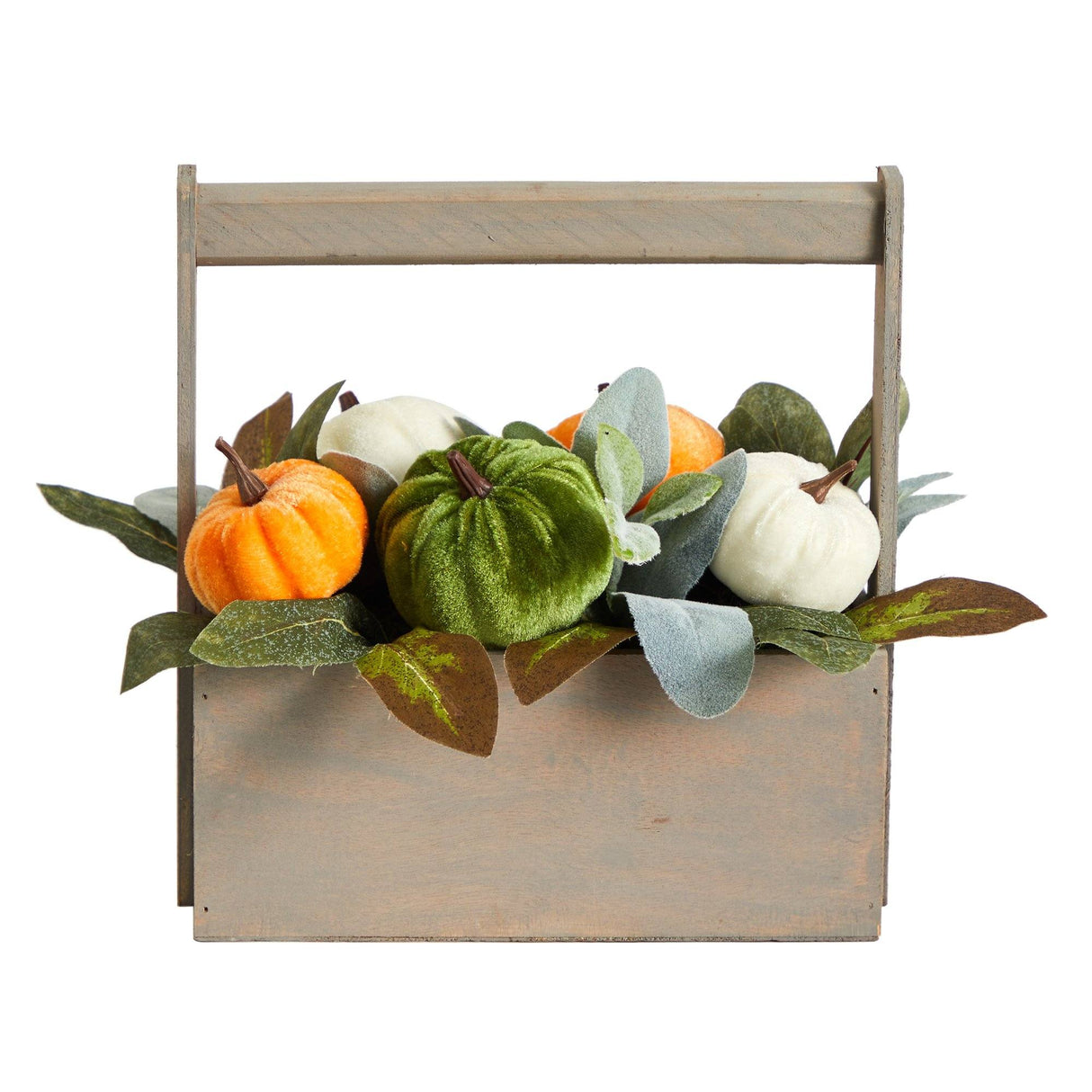 10” Fall Pumpkin Artificial Autumn Arrangement in Wood Basket-Arrangement-Parc Decor