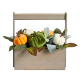 10” Fall Pumpkin Artificial Autumn Arrangement in Wood Basket-Arrangement-Parc Decor