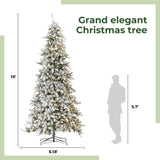 10’ Flocked Livingston Fir Artificial Christmas Tree with Pine Cones, 750 Clear Warm LED Lights and 2424 Bendable Branches-Christmas Tree-Parc Decor