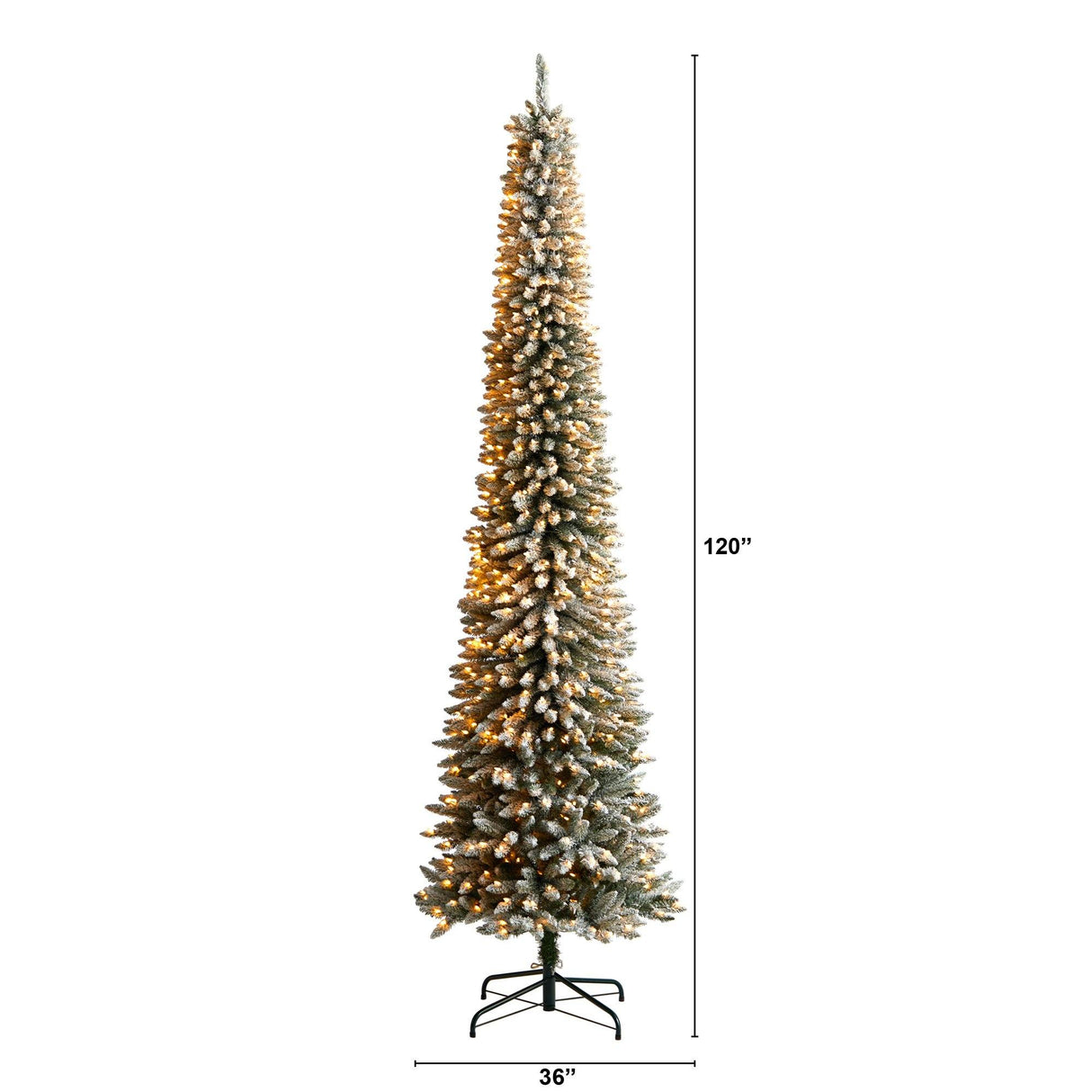 10’ Flocked Pencil Artificial Christmas Tree with 700 Clear Lights and 1145 Bendable Branches-Christmas Tree-Parc Decor