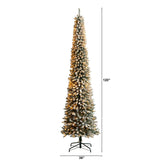 10’ Flocked Pencil Artificial Christmas Tree with 700 Clear Lights and 1145 Bendable Branches-Christmas Tree-Parc Decor