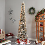 10’ Flocked Pencil Artificial Christmas Tree with 700 Clear Lights and 1145 Bendable Branches-Christmas Tree-Parc Decor