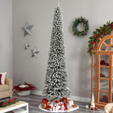 10’ Flocked Pencil Artificial Christmas Tree with 700 Clear Lights and 1145 Bendable Branches-Christmas Tree-Parc Decor