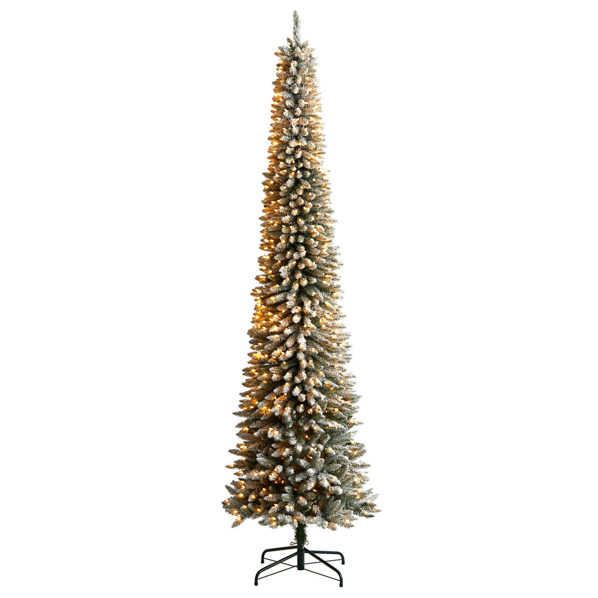 10’ Flocked Pencil Artificial Christmas Tree with 700 Clear Lights and 1145 Bendable Branches-Christmas Tree-Parc Decor