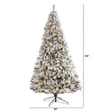 10' Flocked White River Mountain Pine Christmas Tree with Pinecones and 800 Clear LED Lights-Christmas Tree-Parc Decor