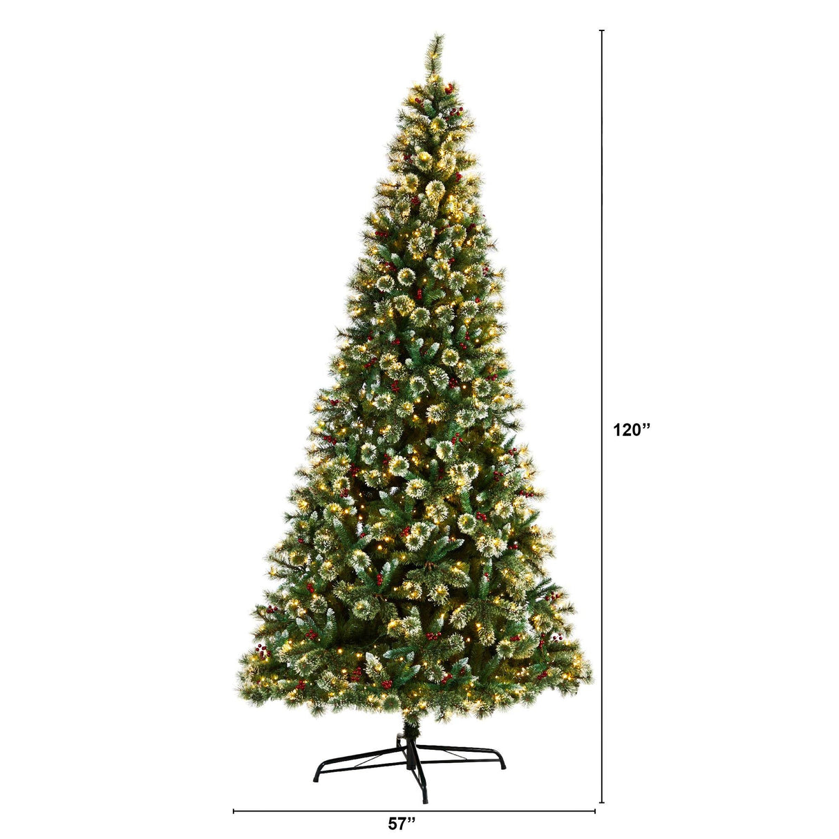10’ Frosted Swiss Pine Artificial Christmas Tree with 850 Clear LED Lights and Berries-Christmas Tree-Parc Decor