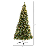 10’ Frosted Swiss Pine Artificial Christmas Tree with 850 Clear LED Lights and Berries-Christmas Tree-Parc Decor