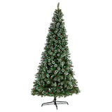 10’ Frosted Swiss Pine Artificial Christmas Tree with 850 Clear LED Lights and Berries-Christmas Tree-Parc Decor