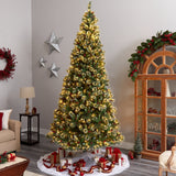 10’ Frosted Swiss Pine Artificial Christmas Tree with 850 Clear LED Lights and Berries-Christmas Tree-Parc Decor