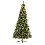 10’ Frosted Swiss Pine Artificial Christmas Tree with 850 Clear LED Lights and Berries-Christmas Tree-Parc Decor
