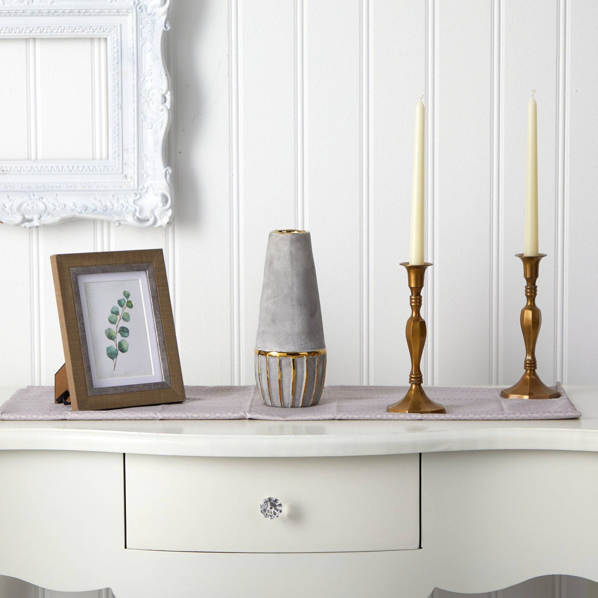 10” Regal Stone Decorative Vase with Gold Accents-Vase-Parc Decor