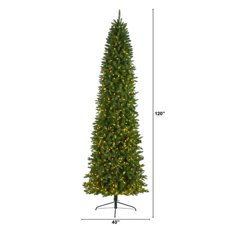 10’ Slim Green Mountain Pine Artificial Christmas Tree with 800 Clear LED Lights-Christmas Tree-Parc Decor
