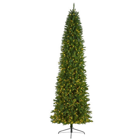 10’ Slim Green Mountain Pine Artificial Christmas Tree with 800 Clear LED Lights-Christmas Tree-Parc Decor