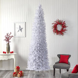 10’ Slim White Artificial Christmas Tree with 800 Warm White LED Lights and 2420 Bendable Branches-Christmas Tree-Parc Decor