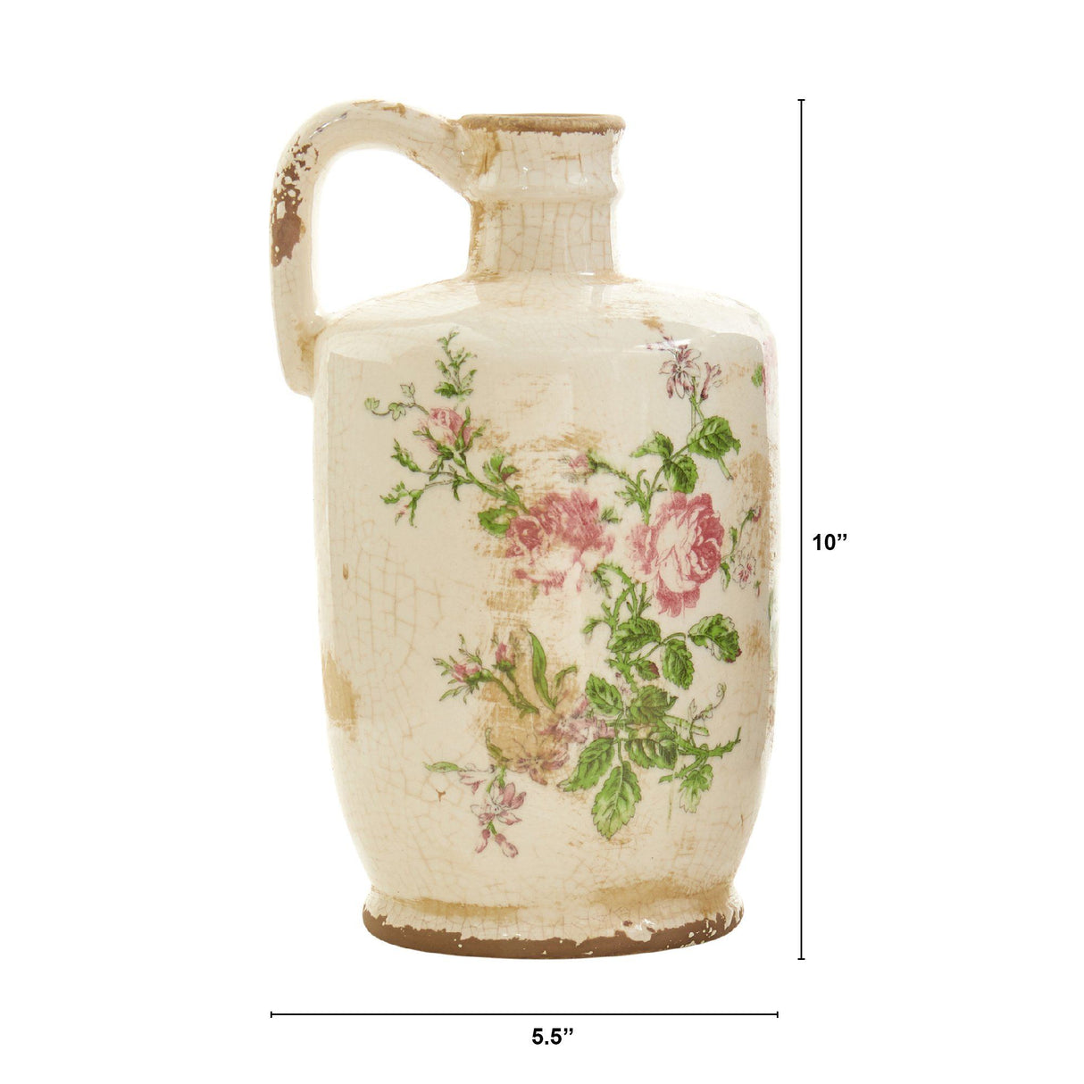 10” Tuscan Ceramic Floral Print Pitcher-Vase-Parc Decor
