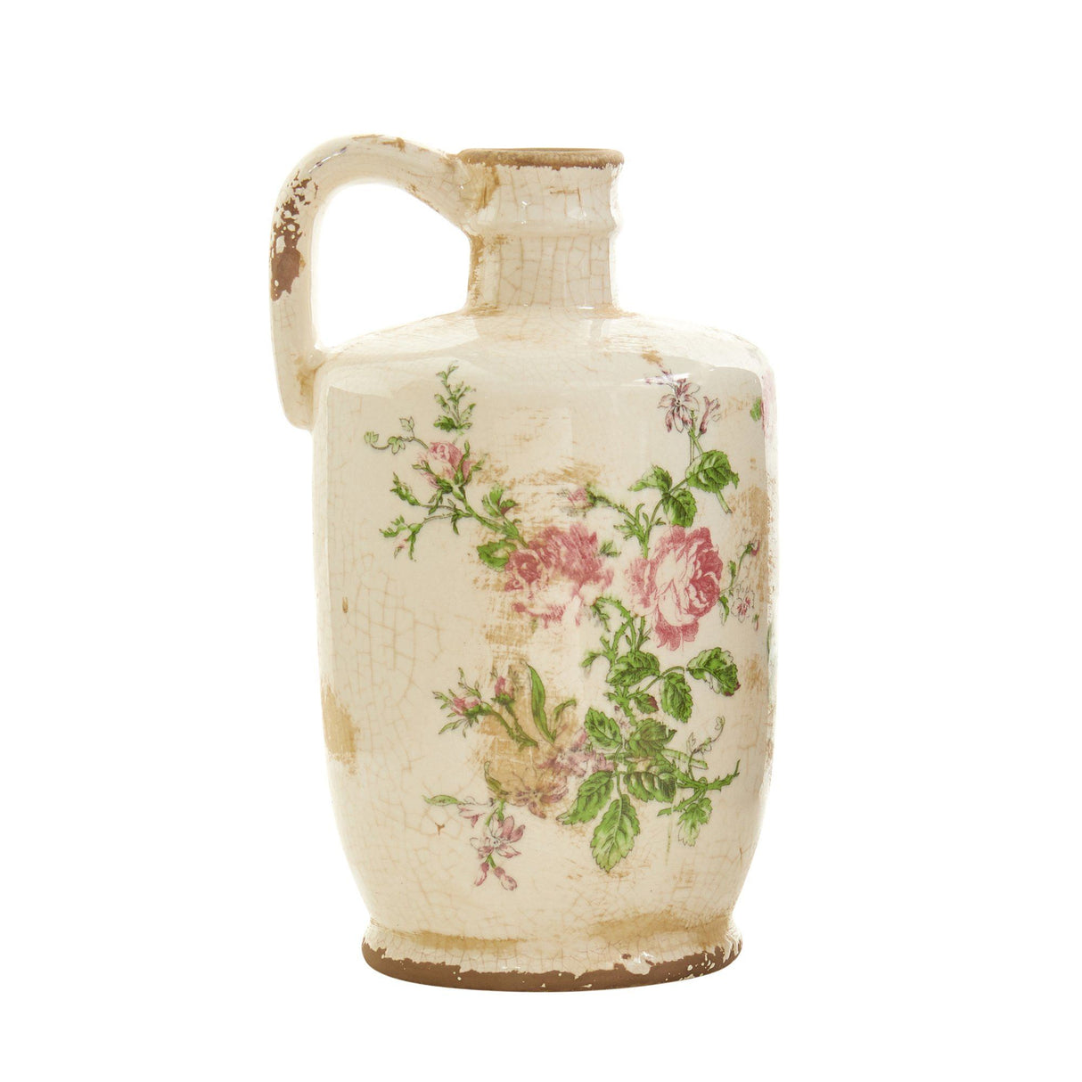 10” Tuscan Ceramic Floral Print Pitcher-Vase-Parc Decor