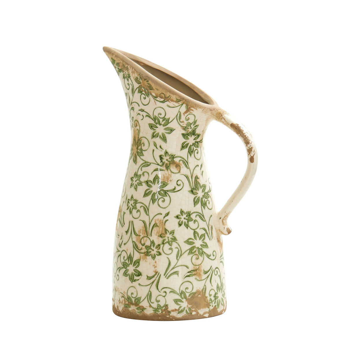 10” Tuscan Ceramic Green Scroll Pitcher Vase-Vase-Parc Decor