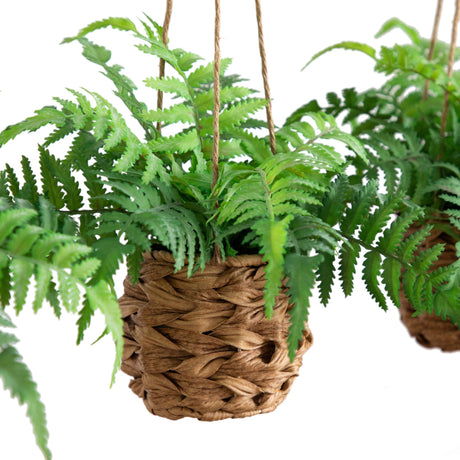 10” UV Resistant Artificial Boston Fern in Hanging Wicker Basket (Indoor/Outdoor) - Set of 3-Plant-Parc Decor