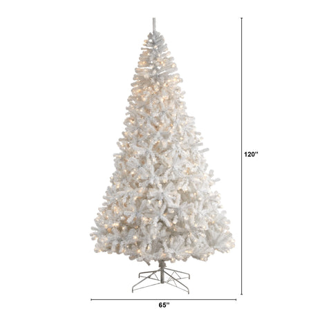 10' White Artificial Christmas Tree with 2200 Bendable Branches and 800 LED Lights-Christmas Tree-Parc Decor