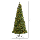 10’ White Mountain Pine Artificial Christmas Tree with 850 Clear LED Lights and Pine Cones-Christmas Tree-Parc Decor