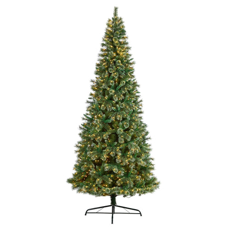 10’ Wisconsin Slim Snow Tip Pine Artificial Christmas Tree with 1050 Clear LED Lights-Christmas Tree-Parc Decor