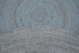 100% All Natural Fiber Hand Braided Boho Blue Round Jute Rug | JR1