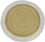 100% ALL NATURAL FIBER HAND BRAIDED BOHO WHITE ROUND JUTE RUG | JR4
