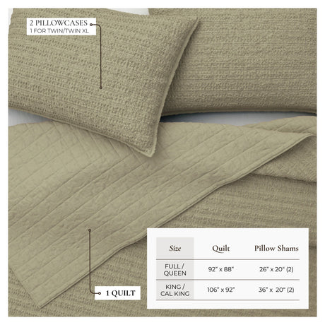 100% Cotton Honeycomb Waffle Garment Washed Quilt Set - Genevieve Collection