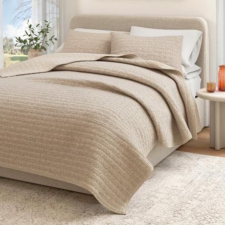 100% Cotton Honeycomb Waffle Garment Washed Quilt Set - Genevieve Collection-Quilts & Comforters-Parc Decor