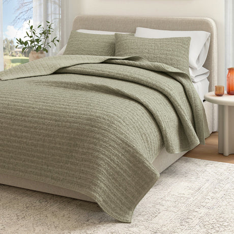 100% Cotton Honeycomb Waffle Garment Washed Quilt Set - Genevieve Collection-Quilts & Comforters-Parc Decor