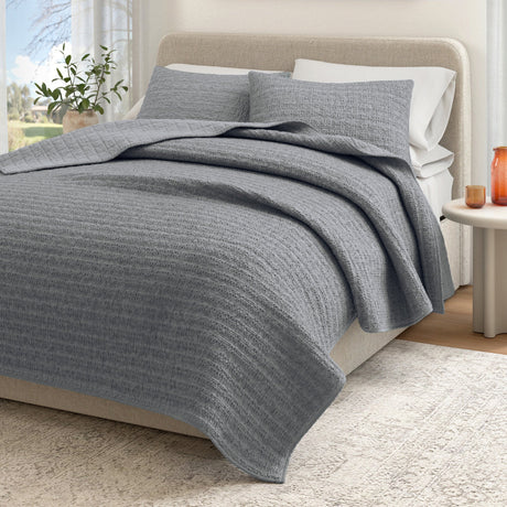 100% Cotton Honeycomb Waffle Garment Washed Quilt Set - Genevieve Collection-Quilts & Comforters-Parc Decor