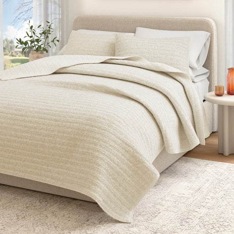 100% Cotton Honeycomb Waffle Garment Washed Quilt Set - Genevieve Collection-Quilts & Comforters-Parc Decor